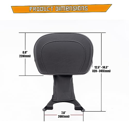 Kinglemc Adjustable Driver Rider Touring Backrest for Suzuki Boulevard M109R 2006-2019 (Black-Nod-Studded)