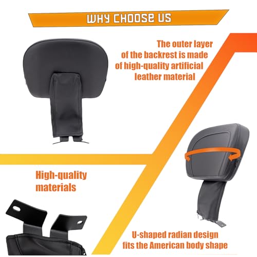 Kinglemc Adjustable Driver Rider Touring Backrest for Harley Fatboy Heritage Softail Classic FLSTC 07-2020 (Black-Nod-Studded)