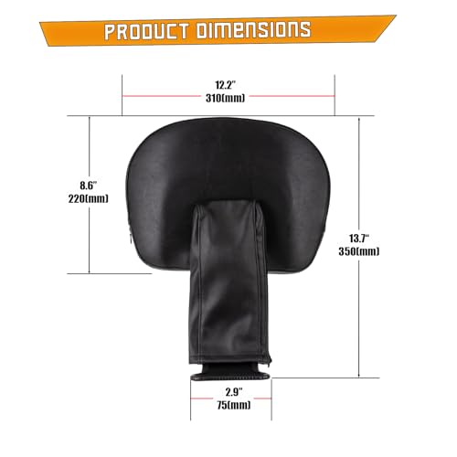 Kinglemc Adjustable Foldable Driver Backrest for Honda Shadow ACE 1100 VT 1100 1995-01; Honda VTX 1300 R 1300R 2004-20; Honda VTX 1800 N 1800N 2005-20 (Black,Non-Studded)