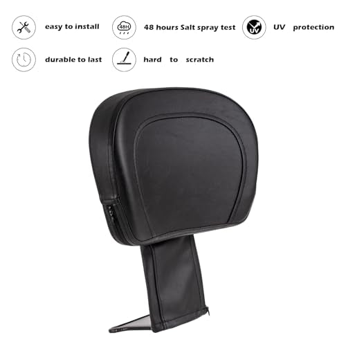 Kinglemc Adjustable Foldable Driver Backrest for Honda Shadow ACE 1100 VT 1100 1995-01; Honda VTX 1300 R 1300R 2004-20; Honda VTX 1800 N 1800N 2005-20 (Black,Non-Studded)