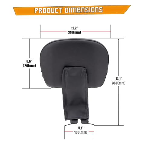 Kinglemc Adjustable Driver Rider Touring Backrest for Harley Fatboy Heritage Softail Classic FLSTC 07-2020 (Black-Nod-Studded)