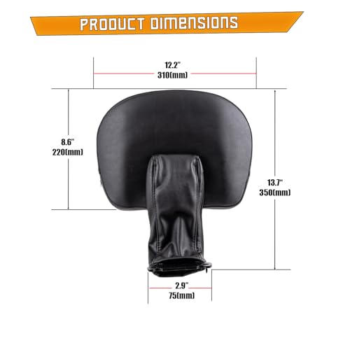 Kinglemc Adjustable Driver Rider Touring Backrest for Honda Shadow AERO VT750 2004-2016;Shadow ACE 750 1997-2003 (Black-Nod-Studded)