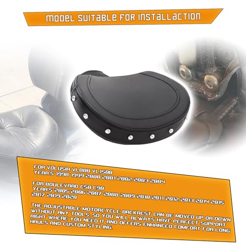 Kinglemc Adjustable Driver Rider Touring Backrest for VL1500 VL800 C50 C90 Suzuki Boulevard (Black-Studded)