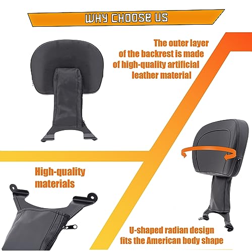 Kinglemc Adjustable Driver Rider Touring Backrest for Suzuki Boulevard M109R 2006-2019 (Black-Nod-Studded)