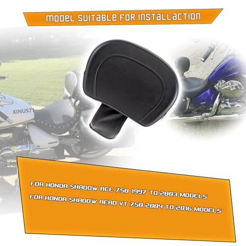 Kinglemc Adjustable Driver Rider Touring Backrest for Honda Shadow AERO VT750 2004-2016;Shadow ACE 750 1997-2003 (Black-Nod-Studded)