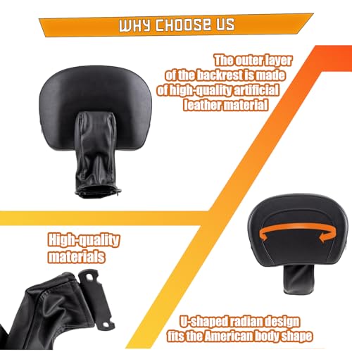 Kinglemc Adjustable Driver Rider Touring Backrest for Honda Shadow AERO VT750 2004-2016;Shadow ACE 750 1997-2003 (Black-Nod-Studded)