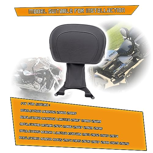 Kinglemc Adjustable Driver Rider Touring Backrest for Suzuki Boulevard M109R 2006-2019 (Black-Nod-Studded)