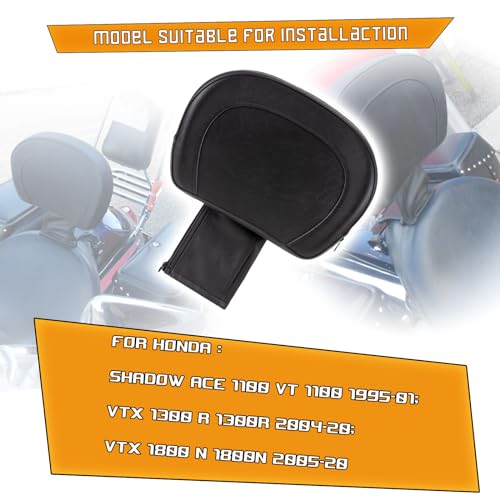 Kinglemc Adjustable Foldable Driver Backrest for Honda Shadow ACE 1100 VT 1100 1995-01; Honda VTX 1300 R 1300R 2004-20; Honda VTX 1800 N 1800N 2005-20 (Black,Non-Studded)