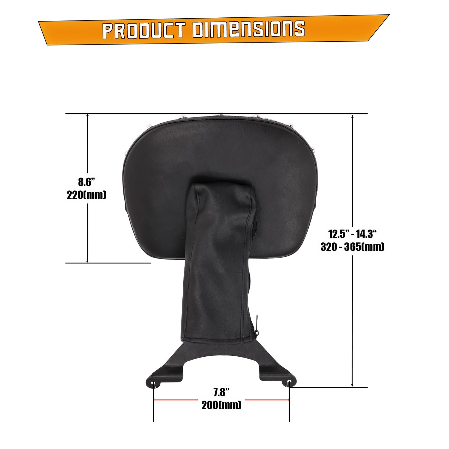 Kinglemc Adjustable Driver Rider Touring Backrest for Suzuki Boulevard M109R 2006-2019 (Black-Studded)