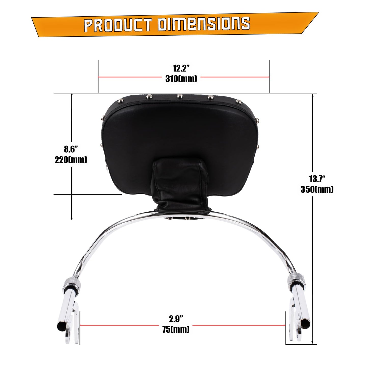 Kinglemc Adjustable Driver Rider Touring Backrest for 52-637 Honda Goldwing 1800 2001 TO 2017 Audio Comfort (Black-Studded)