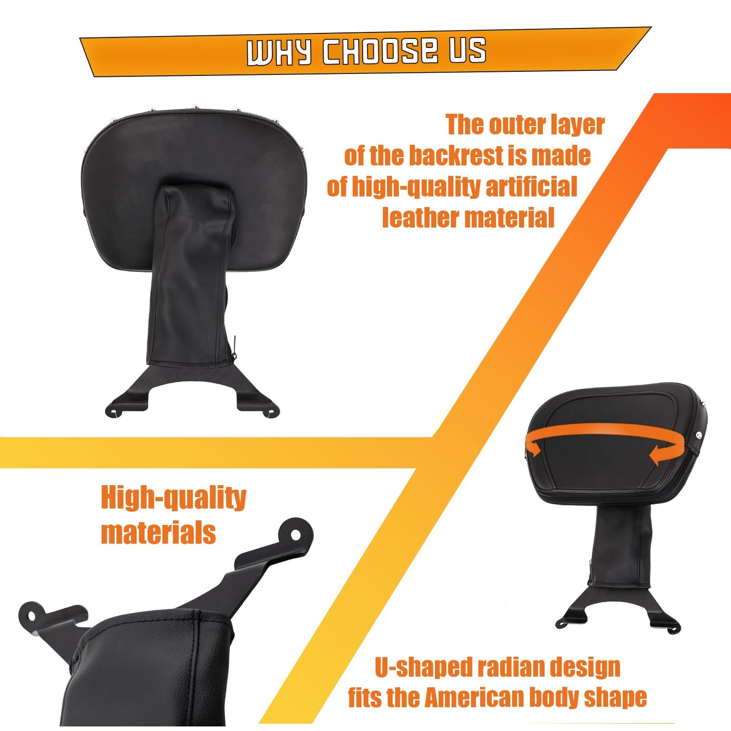 Kinglemc Adjustable Driver Rider Touring Backrest for Suzuki Boulevard M109R 2006-2019 (Black-Studded)