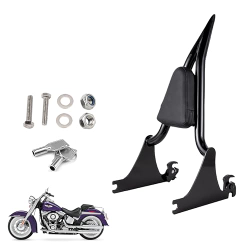 Gamyipp Adjustable One-Piece Sissy Bar Passenger Backrest with Lock for Harley Softail Deluxe FatBoy 2000-2017 (One-Piece-Black)