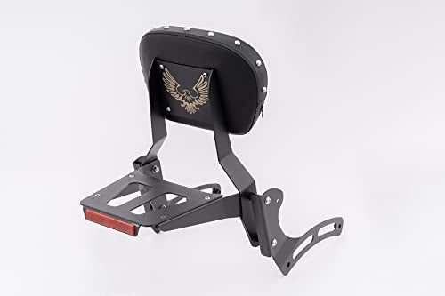 Kinglemc Powersports Sissy Bar with Backrest Luggage Rack for Kawasaki Vulcan VN 900 2000 Classic Custom 2009-21(Black,Studded)