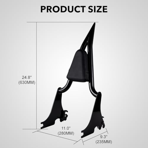 Gamyipp Adjustable One-Piece Sissy Bar Passenger Backrest with Lock for Harley Sportster XL883 XL1200 883 1200 Iron Superlow (Black)