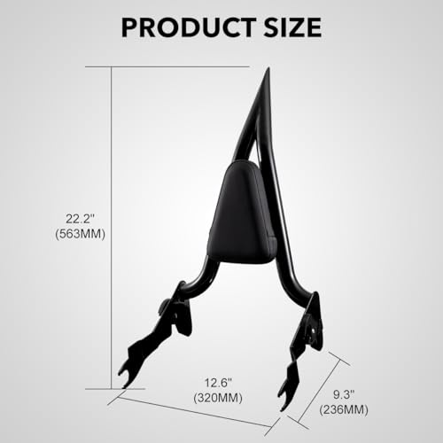 Gamyipp Adjustable One-Piece Sissy Bar Passenger Backrest with Lock for Harley Touring Road King Street Glide Road Glide Electra Glide CVO FLHR FLHX FLHT FLTR (Black, Fit for 2009-2023 Touring)