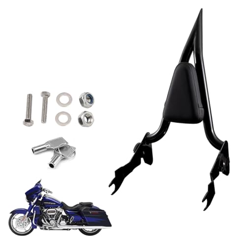 Gamyipp Adjustable One-Piece Sissy Bar Passenger Backrest with Lock for Harley Touring Road King Street Glide Road Glide Electra Glide CVO FLHR FLHX FLHT FLTR (Black, Fit for 2009-2023 Touring)