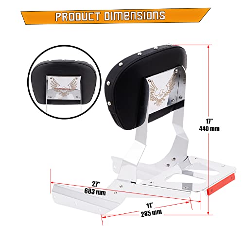 Kinglemc Powersports Sissy Bar with Backrest Luggage Rack for Honda VTX 1300N 1300R 1300S 1800N 1800R 1800S(With Stud)