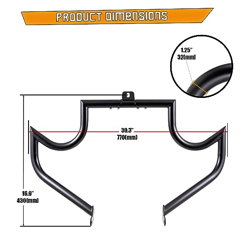 Kinglemc Crash Bar Engine Guard Highway Bar for Harley Davidson 2000-2017 Heritage Softail Fat Boy (Mustache Black)