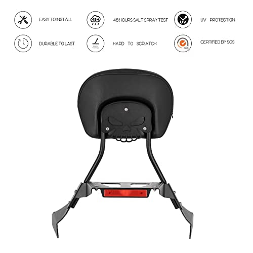 Kinglemc Powersports Sissy Bar with Backrest Luggage Rack for Suzuki Boulevard M109 R with Docking Hardware(Black,Non-Studded)