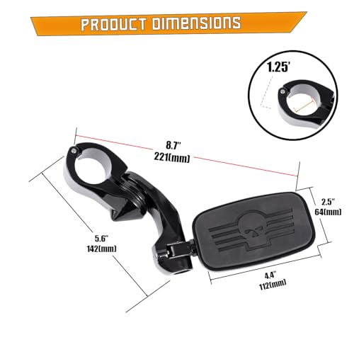 Kinglemc Highway Peg Footpeg Fit 1.25" Adjustable Engine Guard Crash Bar for Harley Davidson, Honda, Yamaha, Kawasaki, Suzuki, Indian, Triumph, Motorcycle(Black-Skull)