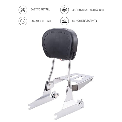 Kinglemc Powersports Sissy Bar with Backrest Luggage Rack for Harley Softail Deluxe FatBoy 2000-2017 (Silver,Non-Studded)