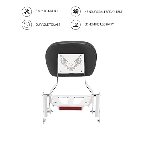 Kinglemc Powersports Sissy Bar with Backrest Luggage Rack for Kawasaki Vulcan VN 900 2000 Classic Custom 2009-21(Silver,Non-Studded)