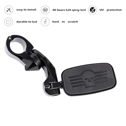 Kinglemc Highway Peg Footpeg Fit 1.25" Adjustable Engine Guard Crash Bar for Harley Davidson, Honda, Yamaha, Kawasaki, Suzuki, Indian, Triumph, Motorcycle(Black-Skull)