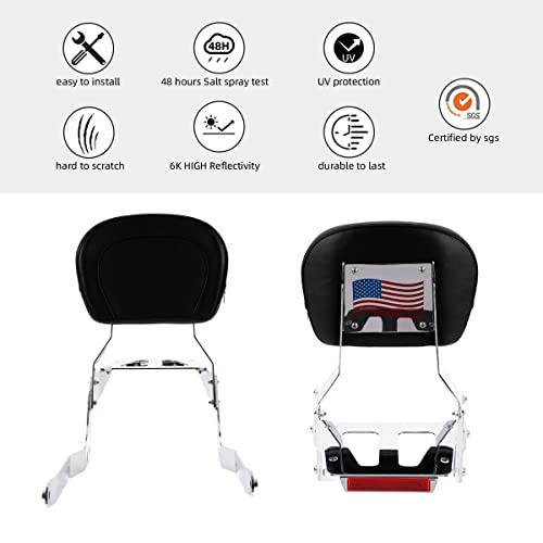 Gamyipp Powersports Sissy Bar with Backrest Flag Pattern Luggage Rack for Honda Shadow Aero VT 750 VT750CS 2004 to 2020 (Silver)