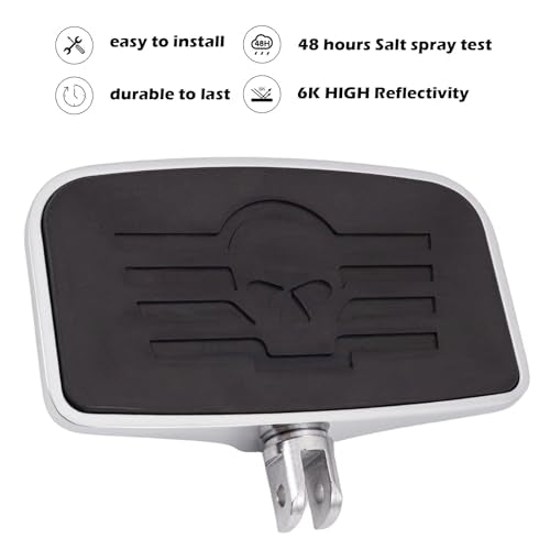 Kinglemc Front Rear Rider Passenger Floorboard FootPeg for Honda, Suzuki, Triumph,CAN-AM, Gold Wing (Skull 7.9 * 4.5", Silver)