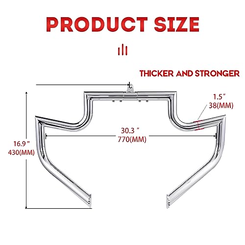 Gamyipp 1.5" Crash Bar Engine Guard Highway Freeway Bar for Harley Davidson Touring Road Glide Road King Street Glide Electra Glide CVO and Trike Models (Fit for 2009-2023 Touring, Chrome)