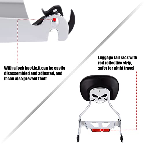 Kinglemc sissy bar Backrest Luggage Rack for Harley Breakout FXSB FXSE FXST with Docking Kit (Silver,Non-Studded)
