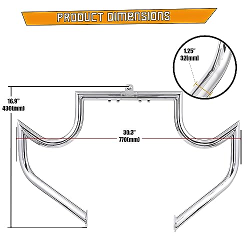 Kinglemc Crash Bar Engine Guard Highway Bar for Harley Davidson Touring Road Glide Road King Street Glide Electra Glide CVO and Trike Models 97-08(Mustache Silver)