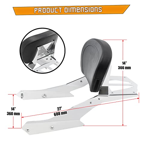 Kinglemc Powersports Sissy Bar with Backrest Luggage Rack for Honda VTX 1300C 1800 F C 2005-2009(Silver,Non-Studded)