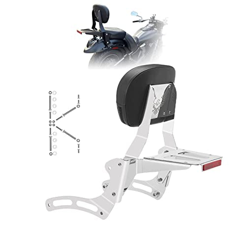 Kinglemc Powersports Sissy Bar with Backrest Luggage Rack for Kawasaki Vulcan VN 900 2000 Classic Custom 2009-21(Silver,Non-Studded)