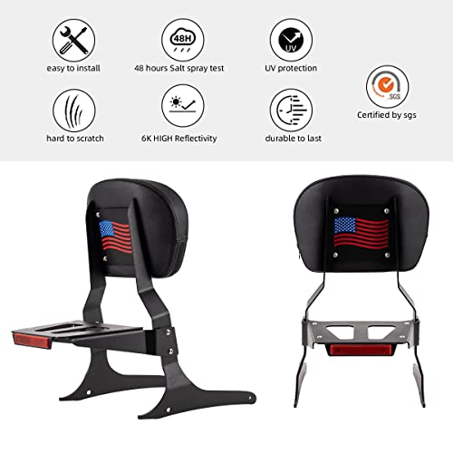 Gamyipp Powersports Sissy Bar with Backrest Flag Pattern Luggage Rack for Yamaha XVS 950 V Star 950 2009-17(Black)