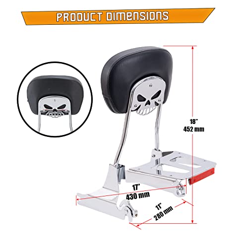 Kinglemc Powersports Sissy Bar with Backrest Luggage Rack for Harley Softail Deluxe FatBoy 2000-2017 (Silver,Non-Studded)