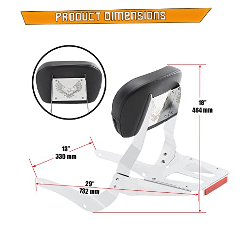 Kinglemc Powersports Sissy Bar with Backrest Luggage Rack for Suzuki Intruder Volusia 800 VL800 2001-2004