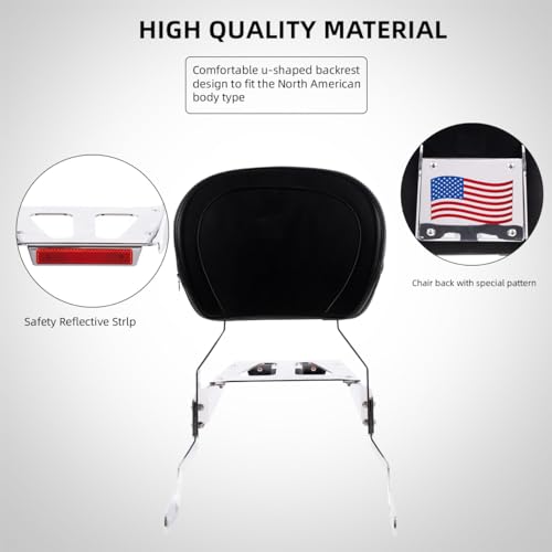 Gamyipp Powersports Sissy Bar with Backrest Flag Pattern Luggage Rack for Kawasaki Vulcan VN 1600 VN1600 Mean Streak Classic Nomad (Silver)