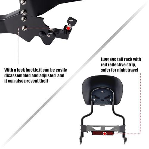 Kinglemc Holdfast Sissy Bar Passenger Backrest for Harley Davidson Fat Bob 114 FXFB and FXFBS Models 2018-2023 (Matte Black)