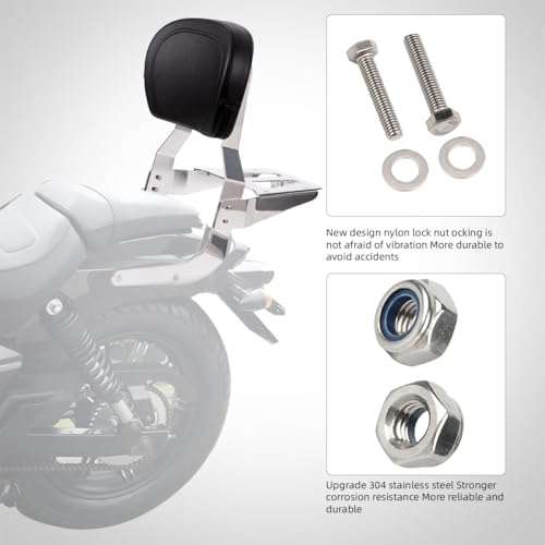 Gamyipp Powersports Sissy Bar with Backrest Flag Pattern Luggage Rack for Kawasaki Vulcan VN 1600 VN1600 Mean Streak Classic Nomad (Silver)