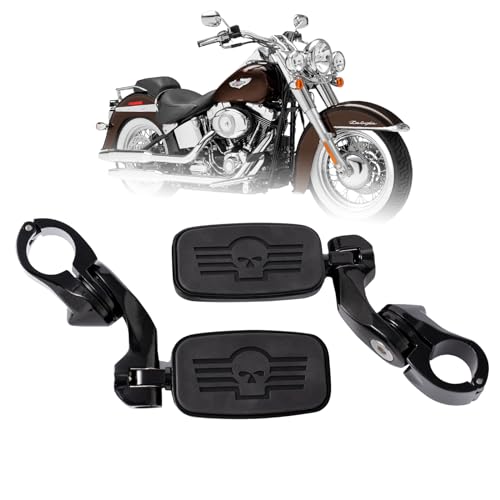 Kinglemc Highway Peg Footpeg Fit 1.25" Adjustable Engine Guard Crash Bar for Harley Davidson, Honda, Yamaha, Kawasaki, Suzuki, Indian, Triumph, Motorcycle(Black-Skull)