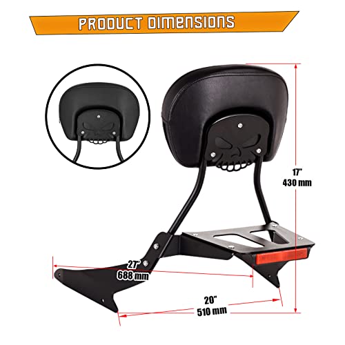 Kinglemc Powersports Sissy Bar with Backrest Luggage Rack for Suzuki Boulevard M109 R with Docking Hardware(Black,Non-Studded)