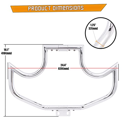 Kinglemc Crash Bar Engine Guard Highway Bar for Harley Davidson Sportster Iron883 XL883N 09-22;1200 Custom XL1200C 04-22;Roadster XL1200R 883 XL883 XL883C 04-08;SuperLow XL1200T 14-22(Mustache Silver)