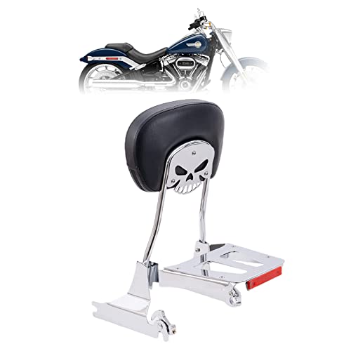 Kinglemc Powersports Sissy Bar with Backrest Luggage Rack for Harley Softail Deluxe FatBoy 2000-2017 (Silver,Non-Studded)