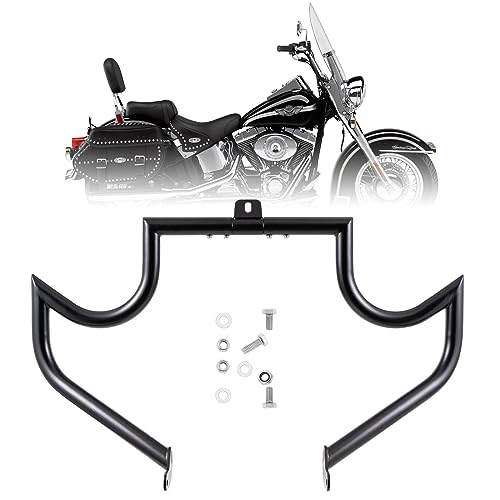 Kinglemc Crash Bar Engine Guard Highway Bar for Harley Davidson 2000-2017 Heritage Softail Fat Boy (Mustache Black)