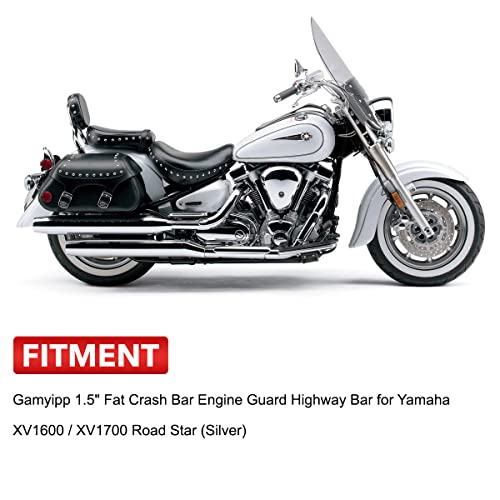 Gamyipp 1.5" Fat Crash Bar Engine Guard Highway Freeway Bar for Yamaha XV 1600 1700 XV1600 XV1700 RoadStar Wild Star Midnight Silverado Warrior (Silver)