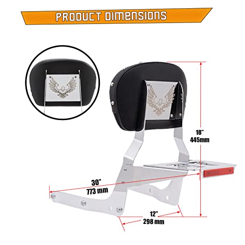 Kinglemc Sissy Bar Backrest Luggage Rack for Honda Shadow Aero VT 750 VT750 2004 to 2020 (with Stud)