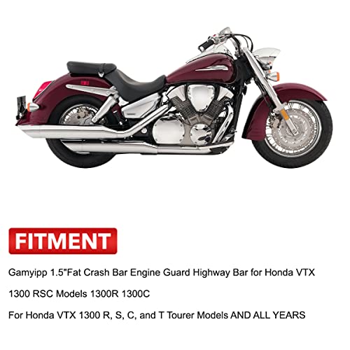 Gamyipp 1.5" Fat Crash Bar Engine Guard Highway Bar for Honda VTX 1300 R S C Models 1300R 1300C (Matte Black)