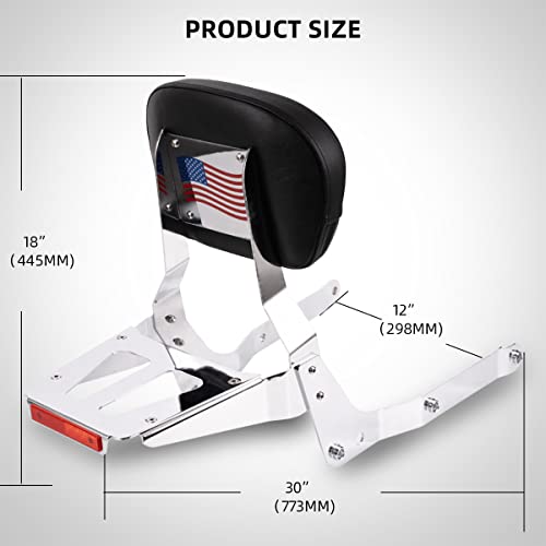 Gamyipp Powersports Sissy Bar with Backrest Flag Pattern Luggage Rack for Honda Shadow Aero VT 750 VT750CS 2004 to 2020 (Silver)