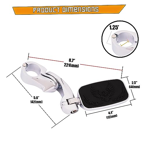 Kinglemc Highway Peg Footpeg Fit 1.25" Adjustable Engine Guard Crash Bar for Harley Davidson, Honda, Yamaha, Kawasaki, Suzuki, Triumph, Indian, Motorcycle (Silver)